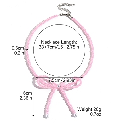 Бледно-Розовый Женские ожерелья из бисера из цинкового сплава и стеклянного бисера, бантом, розовый жемчуг, 14.96 дюйм (38 см)