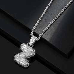 Letter Z Латунные микропаве прозрачные кубические цирконии массивные инициальные подвески ожерелья, платина, Письмо Z, 19.69 дюйм (50 см)