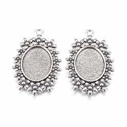 Antique Silver DIY Pendant Making, with Tibetan Style Alloy Pendant Cabochon Settings and Glass Cabochons, Oval, Antique Silver, 49x31.5x2.5mm, Hole: 3mm, Tray: 18x25mm