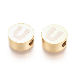 Letter U 304 из нержавеющей стали бусы, плоские круглые с буквы, letter.u, 10x4.5 мм, отверстие : 2 мм