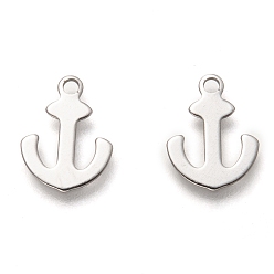 Edelstahl Farbe Anlaufgeschützt 201 Charms aus Edelstahl, Laserschnitt, Anker, Edelstahl Farbe, 12x9x0.5 mm, Bohrung: 1.4 mm