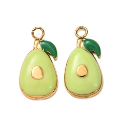 Avocado 304 подвески из нержавеющей стали, с эмалью, фруктовые прелести, золотые, прелести авокадо, 17.5x9x3 мм, отверстие : 1.8 мм