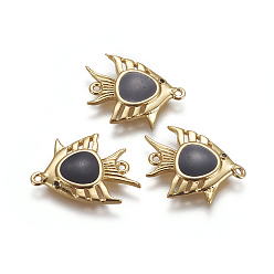 Black Brass Enamel Links connectors, with Cubic Zirconia, Fish, Golden, Black, 13x17x3mm, Hole: 0.8mm
