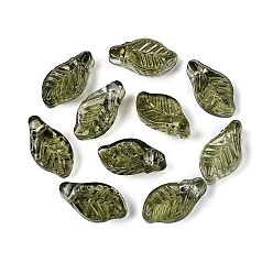 Olive Drab Transparent Glass Pendants, Leaf Charm, Olive Drab, 12x6.5x4.5~5mm, Hole: 0.9~1mm, about 2940pcs/1000g