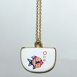 Fish Collares colgantes de abanico de latón esmaltado con motivos oceánicos para mujer, dorado, colorido, pescado, 15.75 pulgada (40 cm)