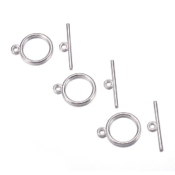 Silver Tibetan Style Toggle Clasps, Flat Round, Cadmium Free & Nickel Free & Lead Free, Silver Color Plated, Flat Round: 15x2mm, Hole: 2mm, Bar: 21mm, Hole: 2mm