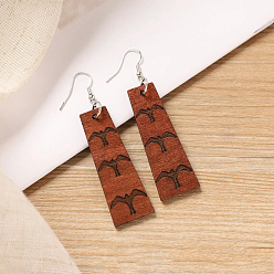 Swallow Богемные деревянные серьги-подвески, прямоугольные, платина, глотать, 55x18 мм