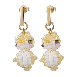 Лимонный шифон Стеклянные серьги, с 304 фурнитурой из нержавеющей стали, пингвин, лимонный шифон, 32.5x12.5 мм