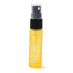 Gold Glass Spray Bottles, Fine Mist Atomizer, with Plastic Dust Cap & Refillable Bottle, with Fortune Cat Pattern & Chinese Character, Gold, 2x9.6cm, Hole: 9.5mm, Capacity: 10ml(0.34fl. oz)