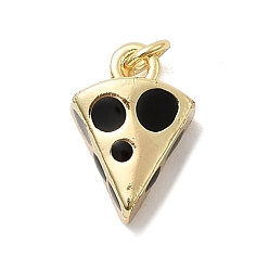 Черный Латунь эмаль прелести, треугольник сыра, стойки покрытие, долговечный, без кадмия и без свинца, реальный 18 k позолоченный, с целью перехода в кольце, чёрные, 12.5x9x5.5 мм, отверстие : 3 мм