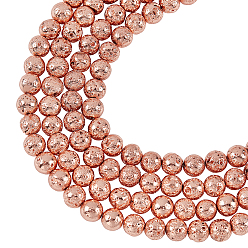 Rosé vergoldet Galvanisierte natürliche Lavasteinperlenstränge, Runde, holperig, rosé vergoldet, 8~8.5 mm, Bohrung: 1 mm, ca. 47 Stk. / Strang, 15.35 Zoll (39 cm), 4strand / box