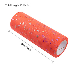 Orange Red BENECREAT Heart Glitter Sequin Deco Mesh Ribbons, Tulle Fabric, Tulle Roll Spool Fabric For Skirt Making, Orange Red, 6 inch(15cm), about 10yards/roll(9.144m/roll)