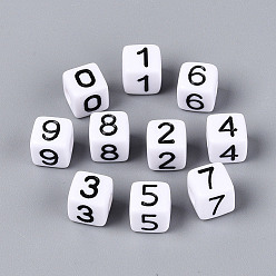 Mixed Shapes Непрозрачные акриловые европейские большие бусины, куб с числом0~9, с эмалью, разнообразные, 9.5~10x9.5~10x9.5~10 мм, отверстие : 4 мм