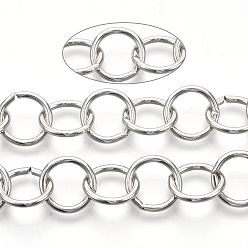 Платина Роло железа цепи, отрыгивающая цепь, несварные, с катушкой, платина, ссылка: 15x1.8 mm, около 39.37 футов (12 м) / рулон