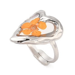 Нержавеющая Сталь Цвет Сердечко из эпоксидной смолы с регулируемыми кольцами из сухоцветов, 316 кольцо из хирургической нержавеющей стали, цвет нержавеющей стали, внутренний диаметр: 17 мм