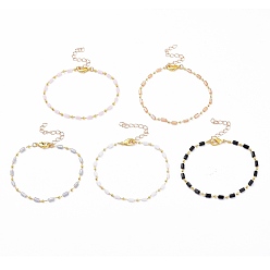 (52) Непрозрачная лаванда Цепи браслеты, с цепочками из стеклянных бусин ручной работы и латунными застежками в виде когтей лобстера, без свинца и без кадмия, разноцветные, 7-5/8 дюйм (19.4 см)