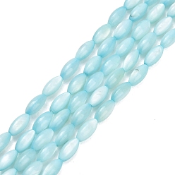 Bleu Ciel Eau douce naturelle de coquillage perles brins, perles de riz, teint, bleu ciel, 7~8x3.5~4mm, Trou: 0.5mm, Environ 47~49 pcs/chapelet, 14.37~14.88 pouce (36.5~37.8 cm)