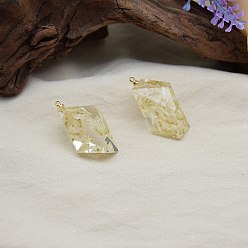 (404) Непрозрачное AB Кислое яблоко Подвески из смолы, с сухих цветов внутри, полигон прелести, цветочный белый, 32x18x12 мм