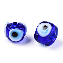 Dark Blue Handmad Lampwork Beads, Rondelle with Evil Eye , Dark Blue, 7x5mm, Hole: 1.6mm