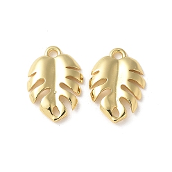 Настоящее золото 18K Латунные подвески, лист прелести, без свинца и без кадмия, долговечный, реальный 18 k позолоченный, 14.5x10x2 мм, отверстие : 1.4 мм