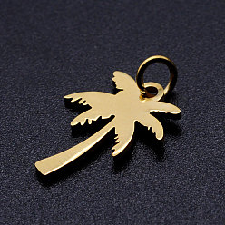 Golden 201 Stainless Steel Pendants, Blank Stamping Tag, with Jump Rings, Coconut Tree, Golden, 17x12.5x1mm, Jump Ring: 5x0.8mm, Inner Diameter: 3.5mm