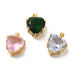 (52) Непрозрачная лаванда Золотые латунные микро проложить кубического циркония подвески, долговечный, без кадмия и без свинца, сердце, разноцветные, 17.5x15.5x9.5 мм, отверстие : 3.4 мм