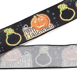 Тыква 5 ярдов полиэстеровая проволочная лента с принтом в стиле Хэллоуин, для аксессуаров для одежды, украшение подарка, тыква, 2-1/2 дюйм (63 мм), около 5.00 ярдов (4.57 м) / рулон