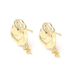 Real 18K Gold Plated Brass Stud Earring Findings, with Cup Peg Bails and 925 Sterling Silver Pins, Rose, Real 18K Gold Plated, 24x14mm, Pin: 0.8mm