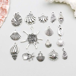 Античное Серебро Подвески из сплава в тибетском стиле, океанские темы, античное серебро, 12x7x3 мм, отверстие : 1 мм