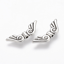 Antique Silver Tibetan Style Alloy Beads, Lead Free & Cadmium Free, Wings, Antique Silver, 21x7.5mm, Hole: 1mm