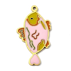Pink Из нержавеющей стали эмаль подвески, очарование рыбы, золотые, розовые, 29.5x17x1.5 мм, отверстие : 1.5 мм