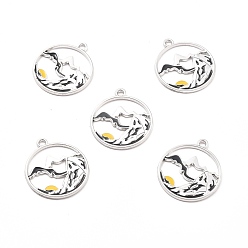 Черный Подвески из эмали и сплава, плоский круглый с горным узором, чёрные, 25.5x22.5x1 мм, отверстие : 2 мм