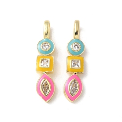 Настоящее золото 18K Латунные микро проложить кубического циркония подвески, геометрические чары, с эмалью, стойки покрытие, долговечный, без кадмия и без свинца, реальный 18 k позолоченный, 22x4.5x3.5 мм, отверстие : 4x2.5 мм