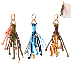 Mixed Color 3Pcs Polyester & Brass & Alloy Enamel Pendant Decorations, Sun & Shell Shape & Starfish, with Alloy Spring Gate Rings, Mixed Color, 170~185mm