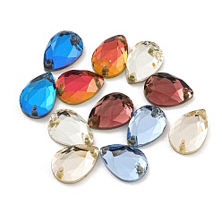 Mixed Color Glass Sew on Rhinestone, 2-Hole Links, Faceted, Costume Accessories, Teardrop, Mixed Color, 10x7x3mm, Hole: 0.8mm