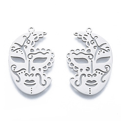 Нержавеющая Сталь Цвет Не тускнеющие 201 подвески из нержавеющей стали, очарование лица, цвет нержавеющей стали, 33x21x1 мм, отверстие : 1.5 мм