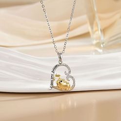 Other Animal Подвеска в виде сердца из двухцветной латуни с микропаве и прозрачными кубическими циркониями в виде кабеля, подарок на День матери, для женщин., платиной и золотом, животное, 15.75 дюйм (40 см)