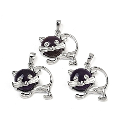 Аметист Подвески из натурального аметиста, милые латунные подвески в форме кошки, платина, долговечный, стойки покрытие, 28.5x30.5x10 мм, отверстие : 8x5 мм