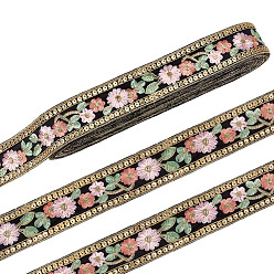 Черный Этническая полиэфирная лента, с блестками, цветочным узором, чёрные, 1-3/4 дюйм (44 мм), около 15.00 ярдов (13.72 м) / пачка