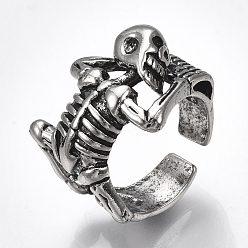 Antique Silver Alloy Cuff Finger Rings, Wide Band Rings, Human Skeleton, Antique Silver, Size 9, 19mm