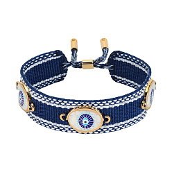 Морской Синий Регулируемые браслеты-слайдеры из полиэстера, сплава и смолы, браслеты макраме для женщин, с кистями, злые глаза, с кистями, Marine Blue, 5.91 дюйм (15 см)