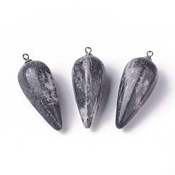 Камень Сетки Подвески из натурального нетсона, фурнитура из нержавеющей стали , конус, цвет нержавеющей стали, 50~53x19~21 мм, отверстие : 2 мм