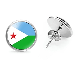 Разноцветный Плоские круглые стеклянные серьги-гвоздики на тему национального флага, серьги из платинового сплава, красочный, 12 мм