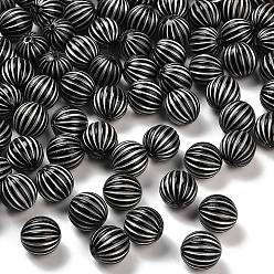 Круглые Непрозрачные акриловые бусины, серебристого металла, обвитыми, чёрные, круглые, 16x16.5 мм, отверстие : 2 мм, Около 204 шт / 500 г