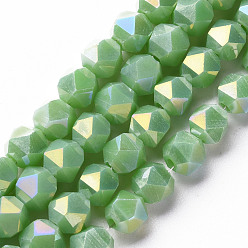 Светло-зеленый Гальванические непрозрачные стеклянные бусины, с покрытием AB цвета, граненые, круглые, светло-зеленый, 5.5x5.5x5.5 мм, отверстие : 1 мм, около 97~99 шт / нитка, 20.87 дюйм ~ 21.26 дюйм (53 см ~ 54 см)