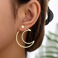 Золотой Серьги-гвоздики из сплава «звезда с луной», золотые, 38x30 мм