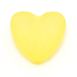 Yellow Opaque Acrylic Beads, Frosted, Heart, Yellow, 12x12.5x7mm, Hole: 1.6mm