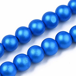 Dodger Blue Painted Natural Wood Beads Strands, Round, Dodger Blue, 15~16x14~15mm, Hole: 3.5~4.5mm, about 25pcs/strand, 14.25 inch~14.33 inch(36.2cm~36.4cm)