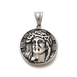 Античное Серебро 304 подвески из нержавеющей стали, плоский круглый с подвесками Иисуса, античное серебро, 29x26.5x7 мм, отверстие : 8x5 мм
