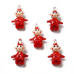 Red Handmade Lampwork Pendants, Boy Charms, Red, 31~32x21~22.5x15~16mm, Hole: 1.8~2mm